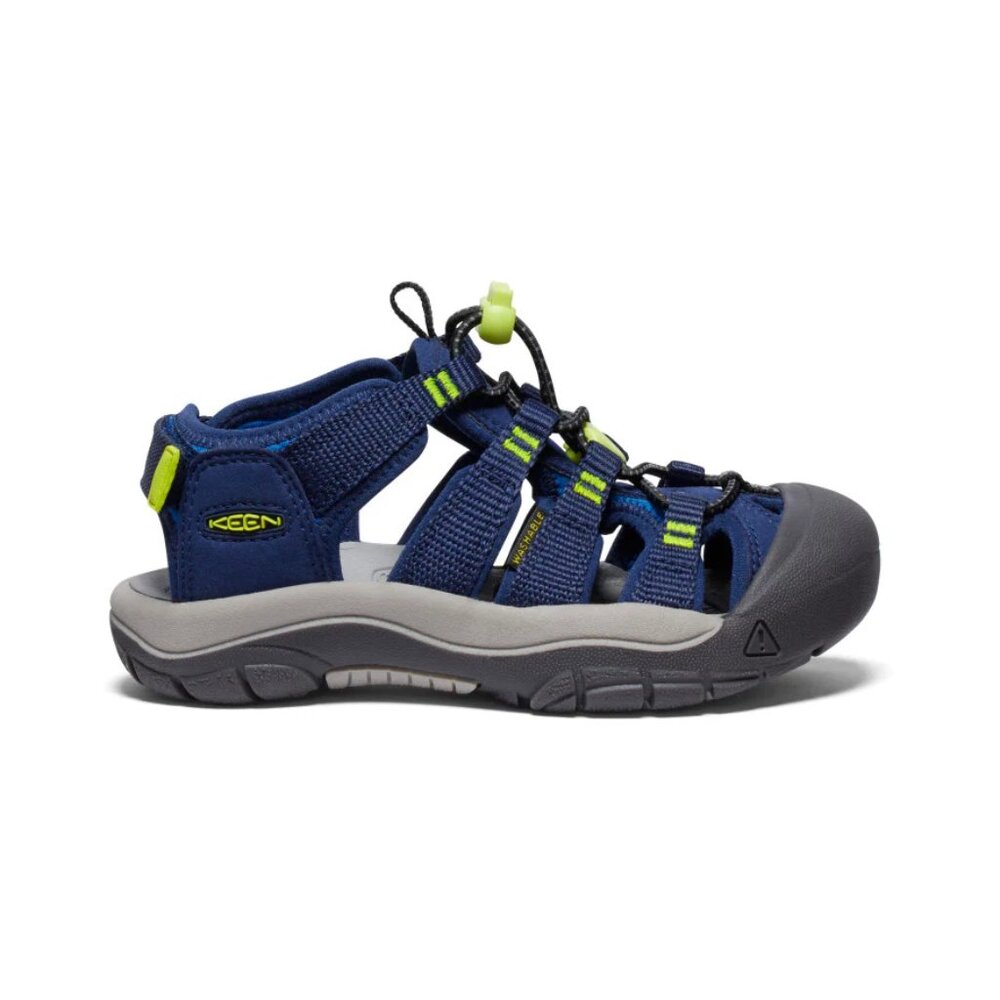 Keen Kids Navy Blue and Gray Sandal with Neon Yellow Accents